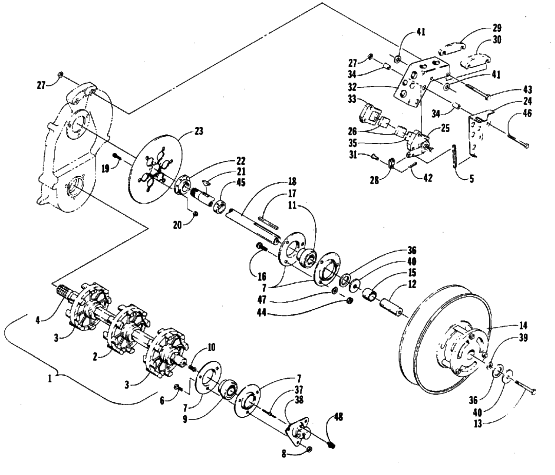 Parts Diagram for Arctic Cat 1988 WILDCAT 650 (650 L/C) SNOWMOBILE DRIVE TRAIN SHAFTS AND BRAKE ASSEMBLIES