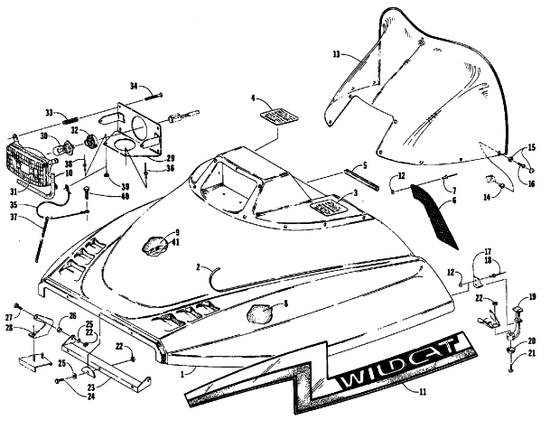 Parts Diagram for Arctic Cat 1988 WILDCAT 650 (650 L/C) SNOWMOBILE HOOD ASSEMBLY