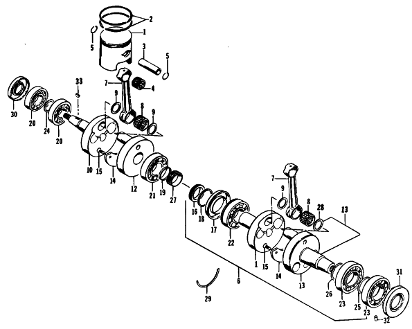 Parts Diagram for Arctic Cat 1989 EL TIGRE 6000 (530 L/C) SNOWMOBILE PISTON AND CRANKSHAFT