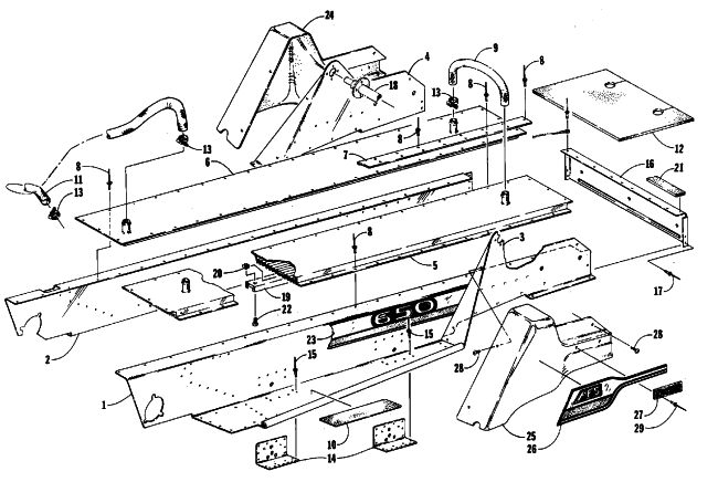 Parts Diagram for Arctic Cat 1988 WILDCAT 650 (650 L/C) SNOWMOBILE TUNNEL AND COOLING ASSEMBLIES