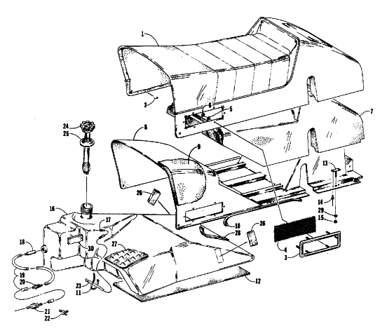 Parts Diagram for Arctic Cat 1988 WILDCAT 650 (650 L/C) SNOWMOBILE SEAT AND GAS TANK ASSEMBLIES