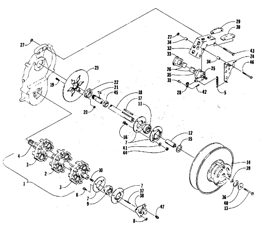 Parts Diagram for Arctic Cat 1988 COUGAR (500 F/C) SNOWMOBILE DRIVE TRAIN SHAFTS AND BRAKE ASSEMBLIES