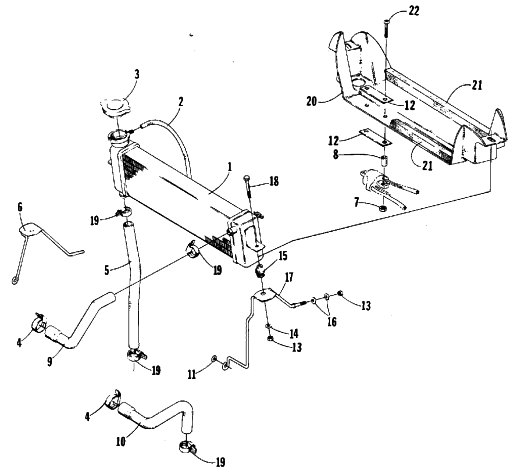 Parts Diagram for Arctic Cat 1989 PANTERA (440 L/C) SNOWMOBILE COOLING SYSTEM