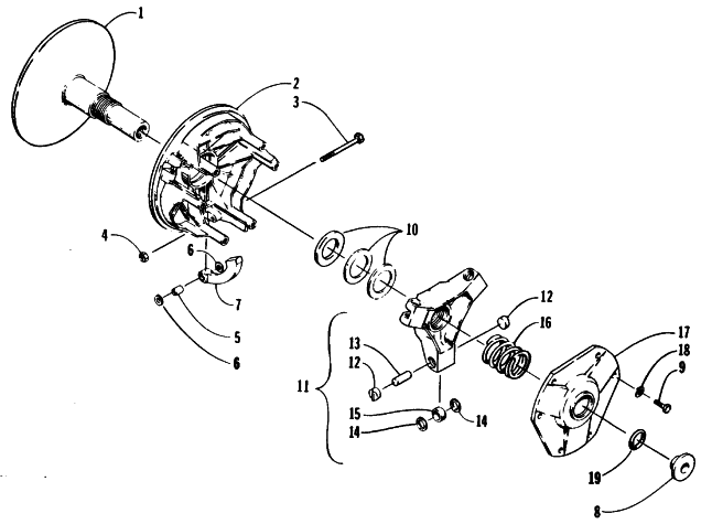 Parts Diagram for Arctic Cat 1988 WILDCAT 650 (650 L/C) SNOWMOBILE DRIVE CLUTCH