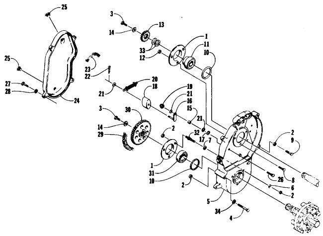 Parts Diagram for Arctic Cat 1989 JAG 340 SNOWMOBILE DRIVE/DROPCASE ASSEMBLY