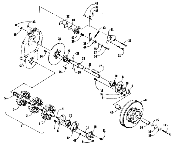 Parts Diagram for Arctic Cat 1989 JAG 340 SNOWMOBILE DRIVE TRAIN SHAFTS AND BRAKE ASSEMBLIES