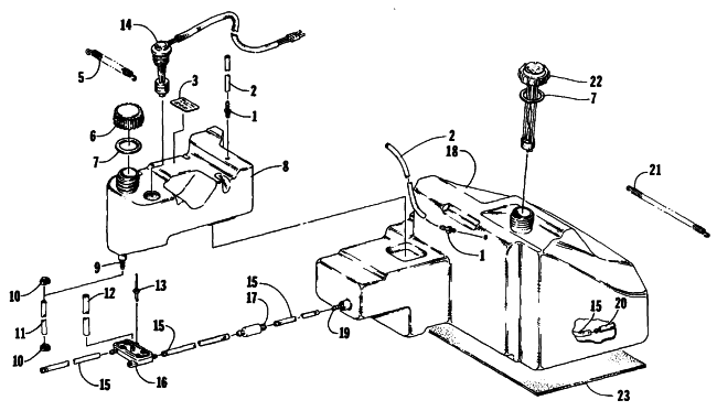 Parts Diagram for Arctic Cat 1989 JAG 340 DELUXE SNOWMOBILE GAS AND OIL TANK ASSEMBLY