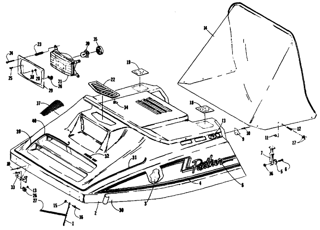 Parts Diagram for Arctic Cat 1989 PANTHER (440 F/C) SNOWMOBILE HOOD ASSEMBLY