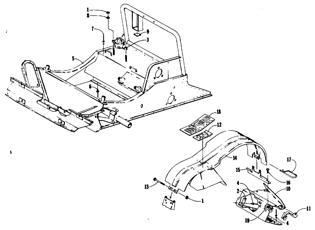 Parts Diagram for Arctic Cat 1989 COUGAR SNOWMOBILE FRONT FRAME AND FOOTREST ASSEMBLY