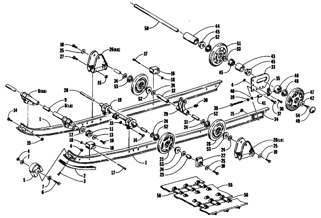 Parts Diagram for Arctic Cat 1989 EL TIGRE EXT SNOWMOBILE SLIDE RAIL AND TRACK ASSEMBLY