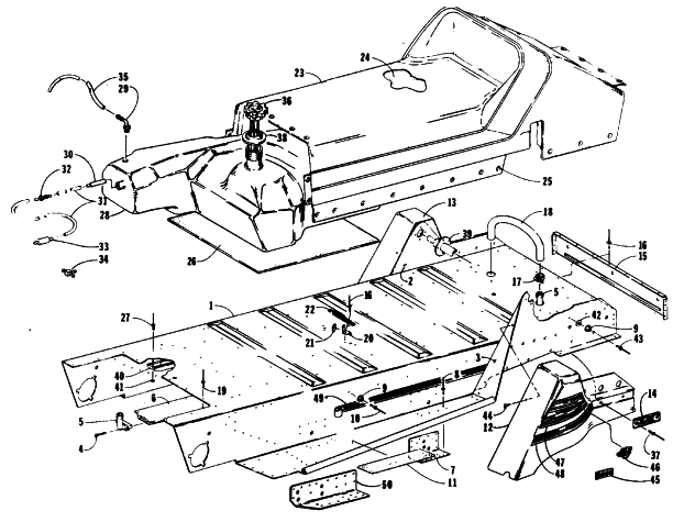 Parts Diagram for Arctic Cat 1989 EL TIGRE 6000 (530 L/C) SNOWMOBILE TUNNEL, GAS TANK AND SEAT