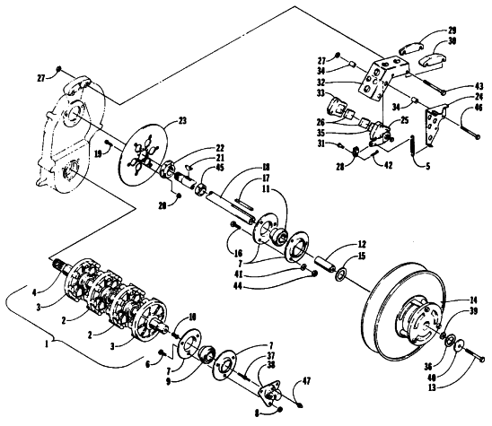 Parts Diagram for Arctic Cat 1989 COUGAR SNOWMOBILE DRIVE TRAIN SHAFTS AND BRAKE ASSEMBLIES