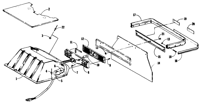 Parts Diagram for Arctic Cat 1989 COUGAR SNOWMOBILE TOOLBOX, TAILLIGHT AND REAR BUMPER