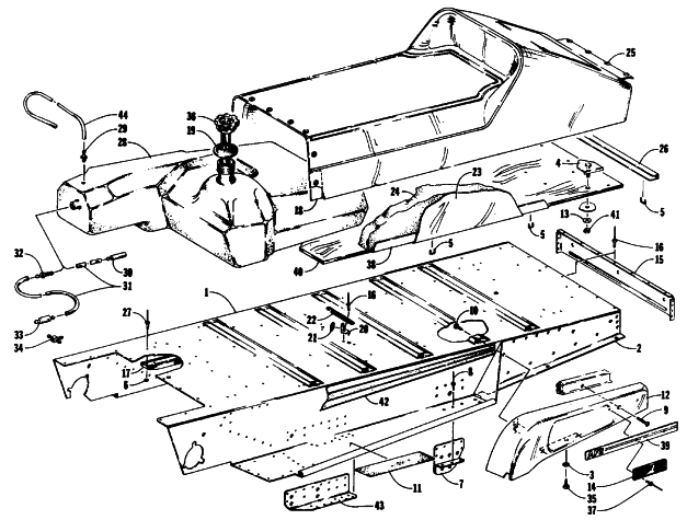 Parts Diagram for Arctic Cat 1989 COUGAR SNOWMOBILE TUNNEL, GAS TANK AND SEAT