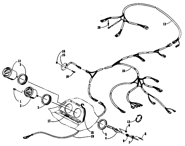 Parts Diagram for Arctic Cat 1989 COUGAR SNOWMOBILE INSTRUMENTS, CONSOLE, AND WIRING ASSEMBLIES