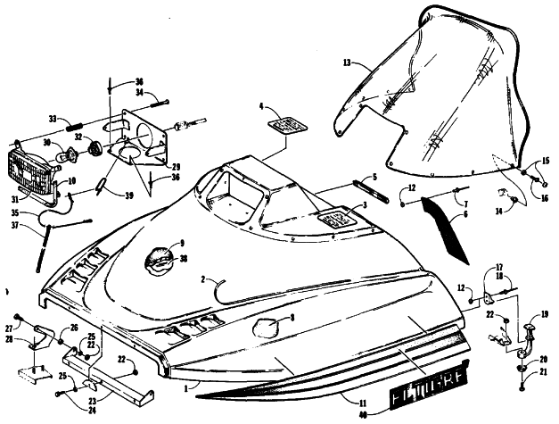 Parts Diagram for Arctic Cat 1989 EL TIGRE EXT SNOWMOBILE HOOD ASSEMBLY
