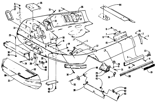 Parts Diagram for Arctic Cat 1989 EL TIGRE 6000 (530 L/C) SNOWMOBILE BELLY PAN AND NOSE CONE ASSEMBLIES