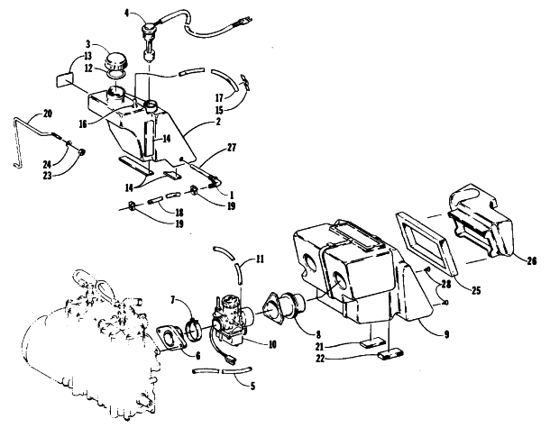 Parts Diagram for Arctic Cat 1989 EL TIGRE 6000 (530 L/C) SNOWMOBILE OIL TANK, CARBURETOR, FUEL PUMP, AND SILENCER