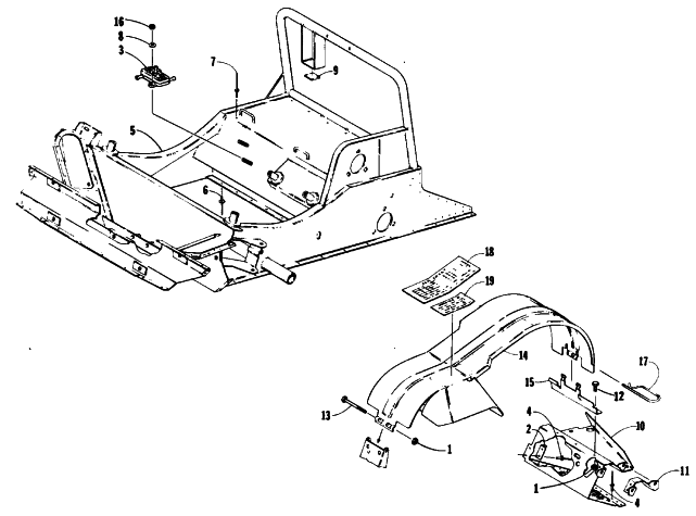 Parts Diagram for Arctic Cat 1989 JAG AFS SNOWMOBILE FRONT FRAME AND FOOTREST ASSEMBLY