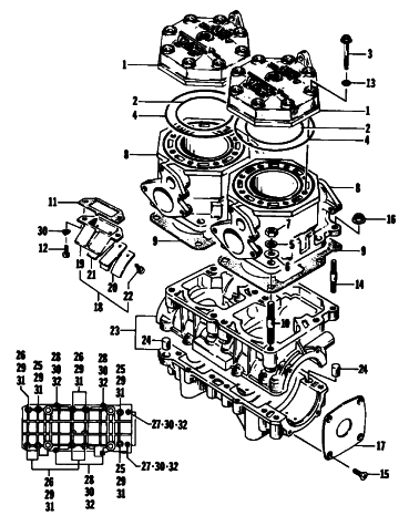Parts Diagram for Arctic Cat 1991 EL TIGRE EXT SNOWMOBILE CRANKCASE AND CYLINDER