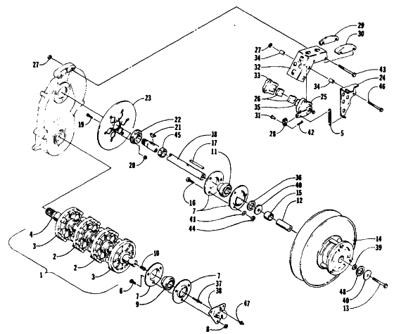 Parts Diagram for Arctic Cat 1989 WILDCAT MOUNTAIN CAT SNOWMOBILE DRIVE TRAIN SHAFTS AND BRAKE ASSEMBLIES