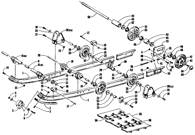 Parts Diagram for Arctic Cat 1989 WILDCAT MOUNTAIN CAT SNOWMOBILE SLIDE RAIL AND TRACK ASSEMBLY