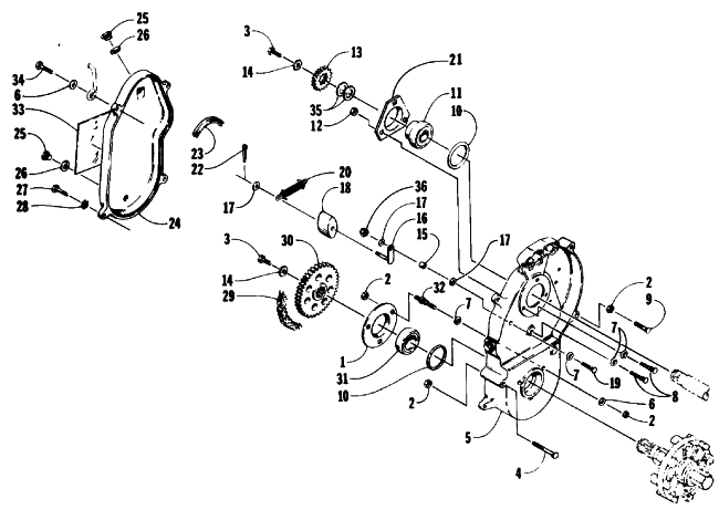 Parts Diagram for Arctic Cat 1990 PANTHER MOUNTAIN CAT SNOWMOBILE DRIVE/DROPCASE ASSEMBLY