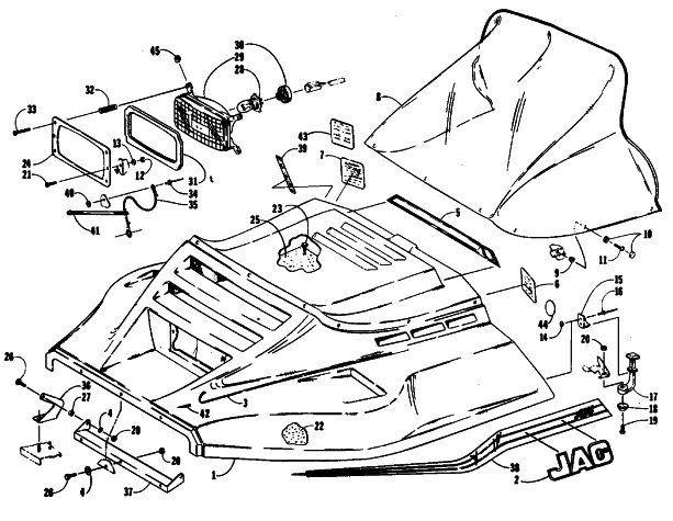 Parts Diagram for Arctic Cat 1990 JAG AFS DELUXE SNOWMOBILE HOOD ASSEMBLY