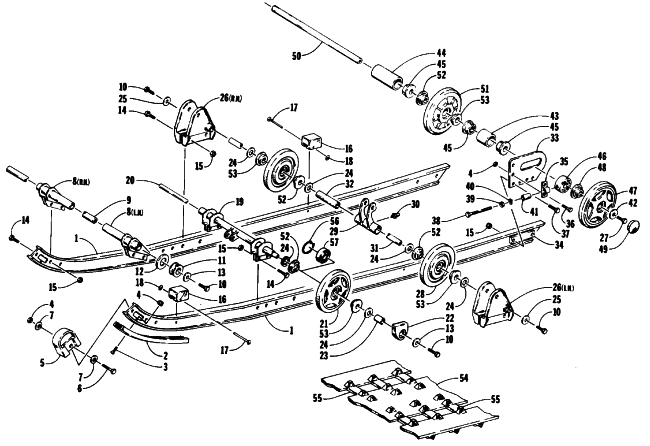 Parts Diagram for Arctic Cat 1990 COUGAR SNOWMOBILE SLIDE RAIL AND TRACK ASSEMBLY