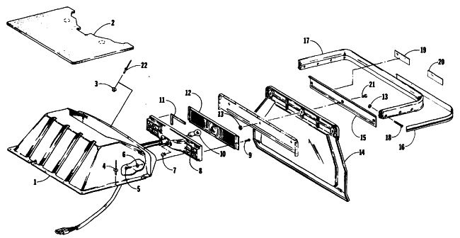 Parts Diagram for Arctic Cat 1990 COUGAR SNOWMOBILE TOOLBOX, TAILLIGHT AND REAR BUMPER