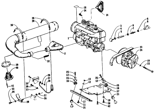 Parts Diagram for Arctic Cat 1990 COUGAR MOUNTAIN CAT SNOWMOBILE ENGINE AND RELATED PARTS