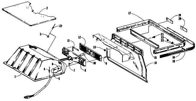 Parts Diagram for Arctic Cat 1990 COUGAR MOUNTAIN CAT SNOWMOBILE TOOLBOX, TAILLIGHT AND REAR BUMPER