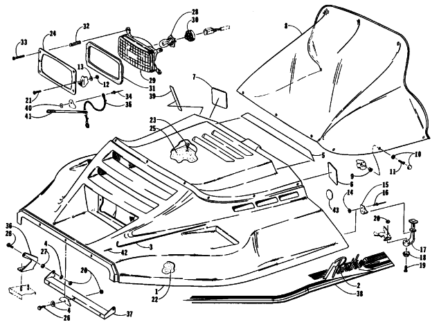 Parts Diagram for Arctic Cat 1990 PANTHER MOUNTAIN CAT SNOWMOBILE HOOD ASSEMBLY