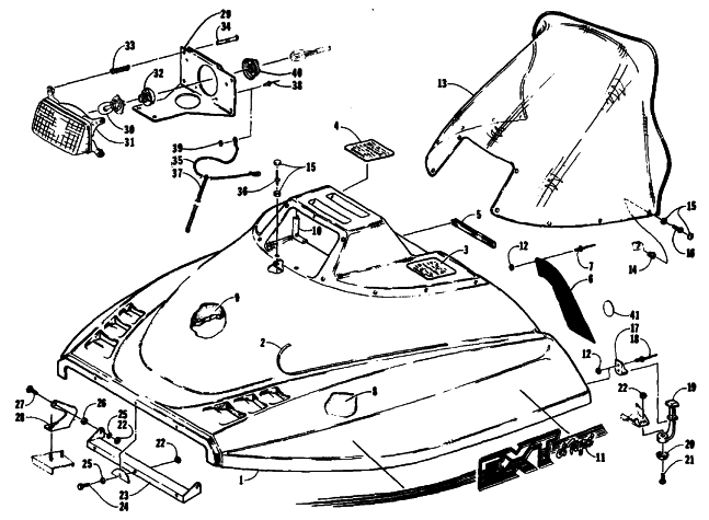 Parts Diagram for Arctic Cat 1990 EL TIGRE EXT SNOWMOBILE HOOD ASSEMBLY