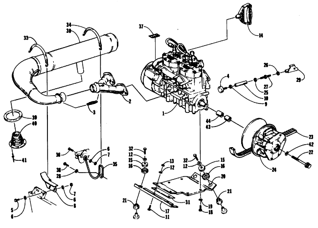 Parts Diagram for Arctic Cat 1990 EL TIGRE EXT SNOWMOBILE ENGINE AND RELATED PARTS