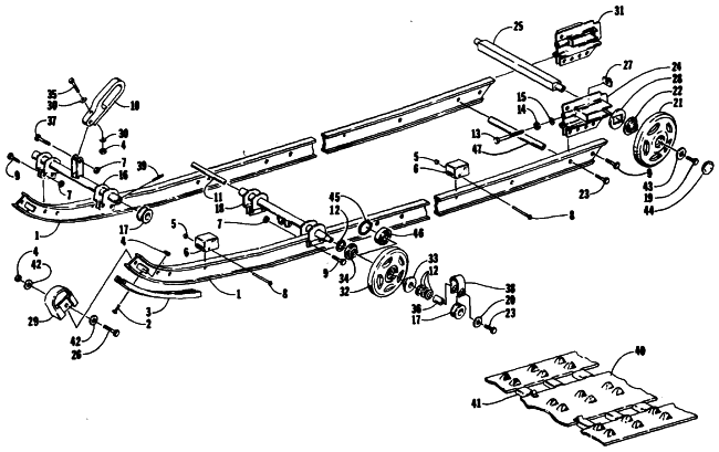Parts Diagram for Arctic Cat 1990 PANTHER MOUNTAIN CAT SNOWMOBILE SLIDE RAIL AND TRACK ASSEMBLIES