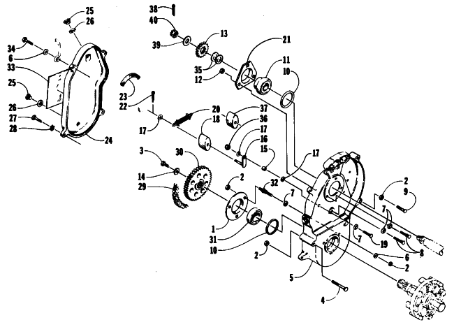 Parts Diagram for Arctic Cat 1990 WILDCAT 650 SNOWMOBILE DRIVE/DROPCASE ASSEMBLY