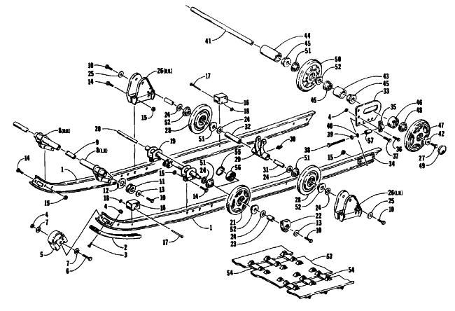 Parts Diagram for Arctic Cat 1990 EL TIGRE EXT SNOWMOBILE SLIDE RAIL AND TRACK ASSEMBLY