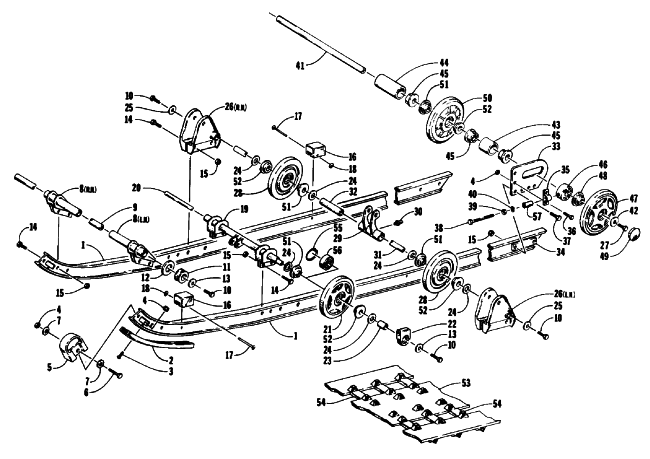 Parts Diagram for Arctic Cat 1991 WILDCAT EFI MOUNTAIN CAT SNOWMOBILE SLIDE RAIL AND TRACK ASSEMBLY