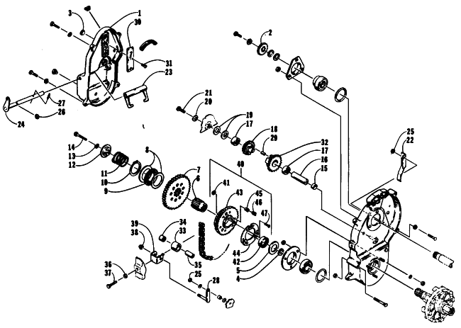 Parts Diagram for Arctic Cat 1991 LYNX SNOWMOBILE DRIVE/REVERSE DROPCASE ASSEMBLY