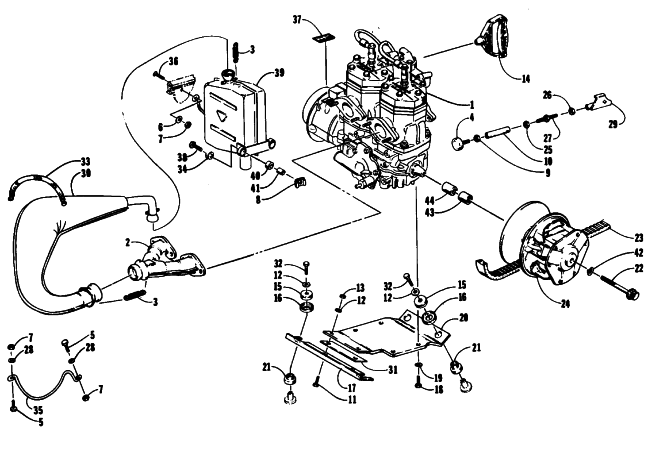 Parts Diagram for Arctic Cat 1990 PANTERA SNOWMOBILE ENGINE AND RELATED PARTS