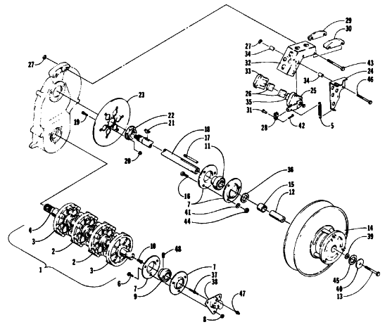 Parts Diagram for Arctic Cat 1991 WILDCAT 700 MOUNTAIN CAT SNOWMOBILE DRIVE TRAIN SHAFTS AND BRAKE ASSEMBLIES