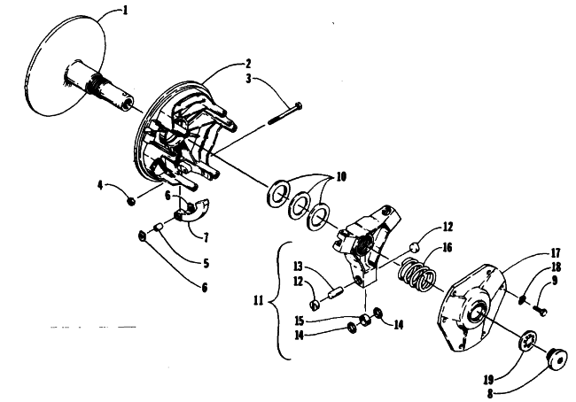 Parts Diagram for Arctic Cat 1990 EL TIGRE EXT SPECIAL SNOWMOBILE DRIVE CLUTCH