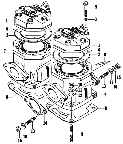 Parts Diagram for Arctic Cat 1990 PANTERA SNOWMOBILE CYLINDER AND HEAD ASSEMBLY