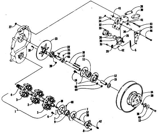 Parts Diagram for Arctic Cat 1990 CHEETAH TOURING SNOWMOBILE DRIVE TRAIN SHAFTS AND BRAKE ASSEMBLIES