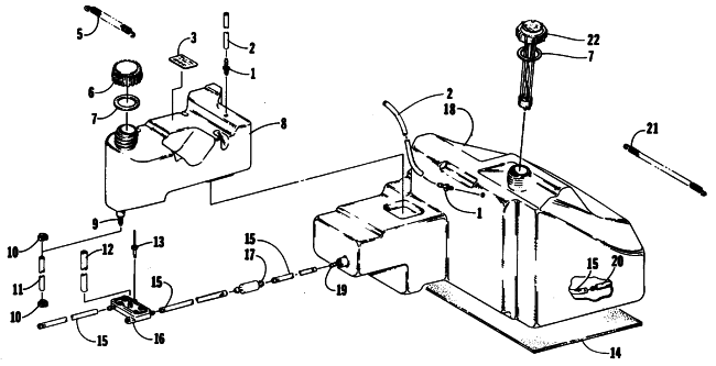 Parts Diagram for Arctic Cat 1990 JAG MOUNTAIN CAT SNOWMOBILE GAS AND OIL TANK ASSEMBLY