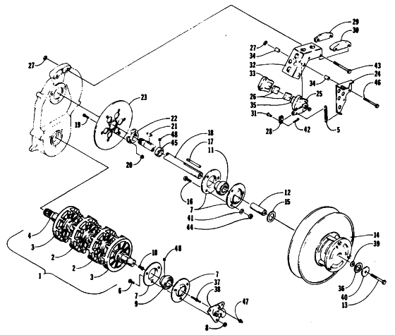 Parts Diagram for Arctic Cat 1990 EL TIGRE EXT SPECIAL SNOWMOBILE DRIVE TRAIN SHAFTS AND BRAKE ASSEMBLIES