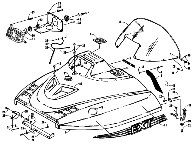 Parts Diagram for Arctic Cat 1990 EL TIGRE EXT SPECIAL SNOWMOBILE HOOD ASSEMBLY