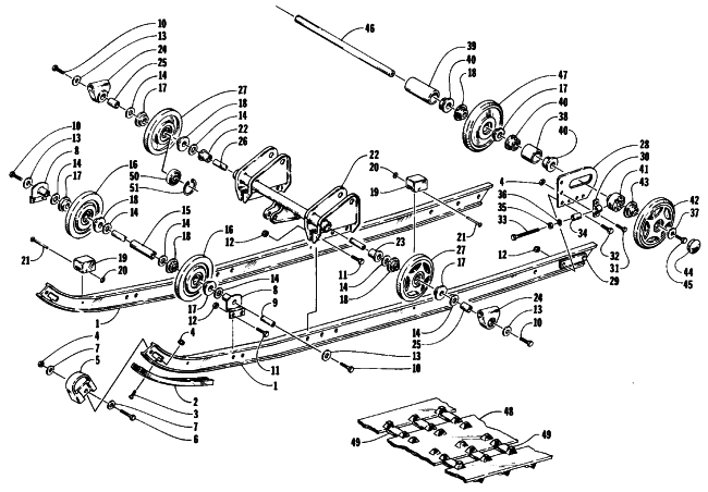 Parts Diagram for Arctic Cat 1990 PROWLER SNOWMOBILE SLIDE RAIL AND TRACK ASSEMBLY