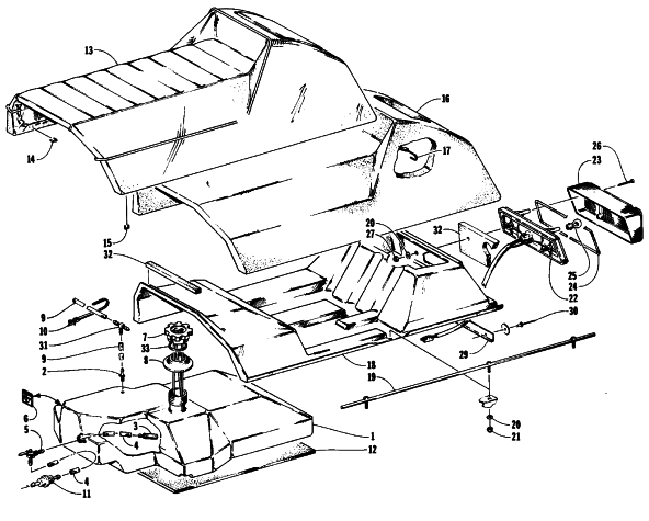 Parts Diagram for Arctic Cat 1990 PROWLER SNOWMOBILE GAS TANK, SEAT, AND TAILLIGHT ASSEMBLIES